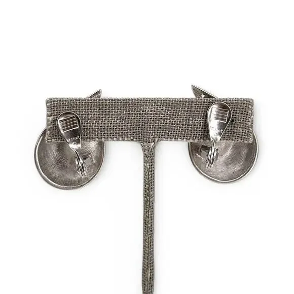 Monet Clip On Earrings Brushed Satin Silver Tone Teardrop Shape Vintage - Picture 5 of 7